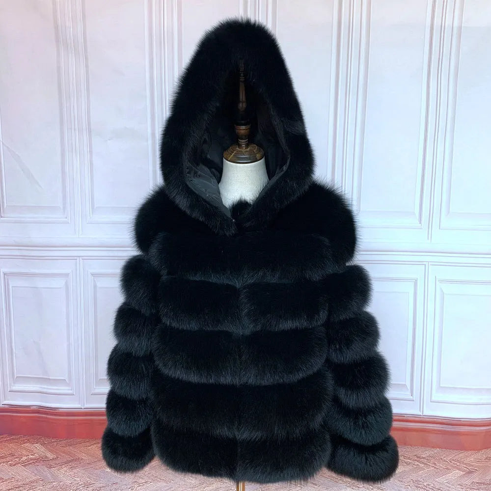 Fur Coat Women's Winter Coats Overcoat Female Fur Jackets For Women Long Sleeves Hood womans Real fur coats Real Fur Clothing