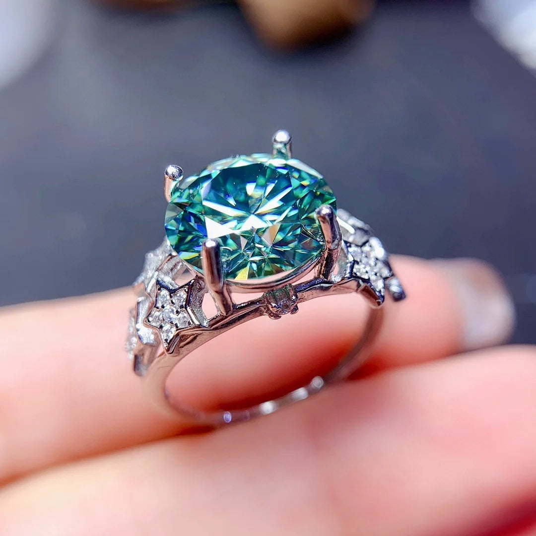Luxury 5 Carats Silver Color Created Green Blue Imitated Moissanite Gemstone Adjustable Rings For Women Jewelry Engagement Gifts