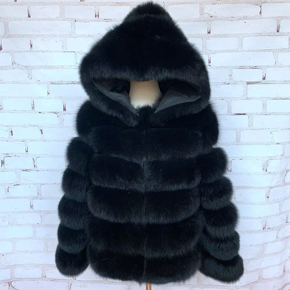 Fur Coat Women's Winter Coats Overcoat Female Fur Jackets For Women Long Sleeves Hood womans Real fur coats Real Fur Clothing