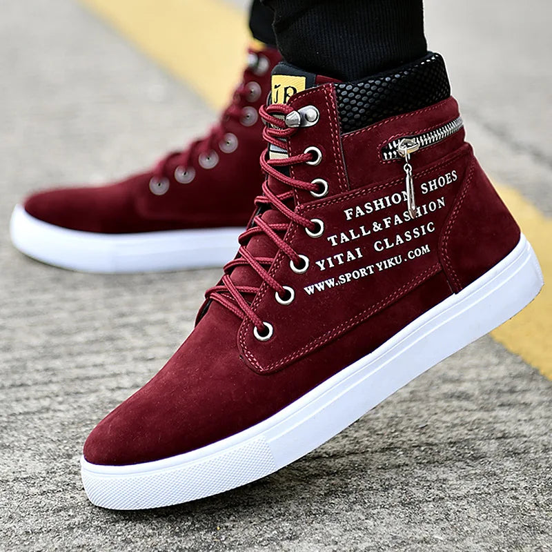 Spring High Top Men Shoes Luxury Leather Men's Sneaker Fashion Lace-up Ankle Boots Comfortable Mens tennis Shoes Plus Size 38-48