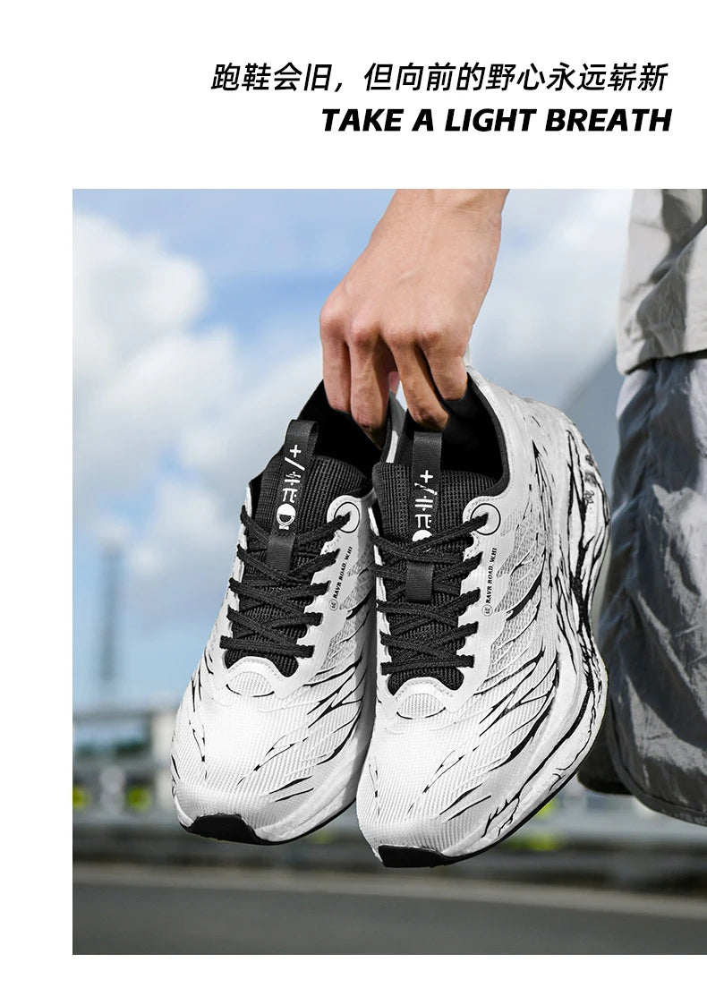 Men Sports Running Shoes Casual Marathon Carbon Plate Breathable Lightweight Women's Fluorescence Athletic Nonskid Sneakers