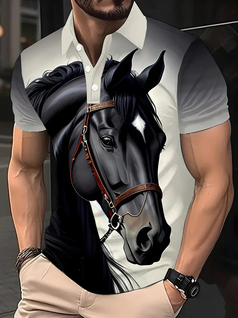 Harajuku Horse Graphic Polo Shirts For Men New Summer Short Sleeve Golf Tees 3D Printed Polo Shirt Horse Lover Loose Streetwear