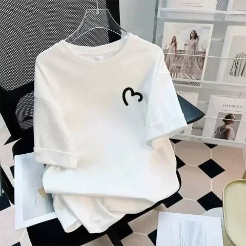 Fashion Summer Women T-shirt Harajuku Funny White Short Sleeve T Shirt Female Casual Unisex Round NeckStreetwear Y2k Clothes Top