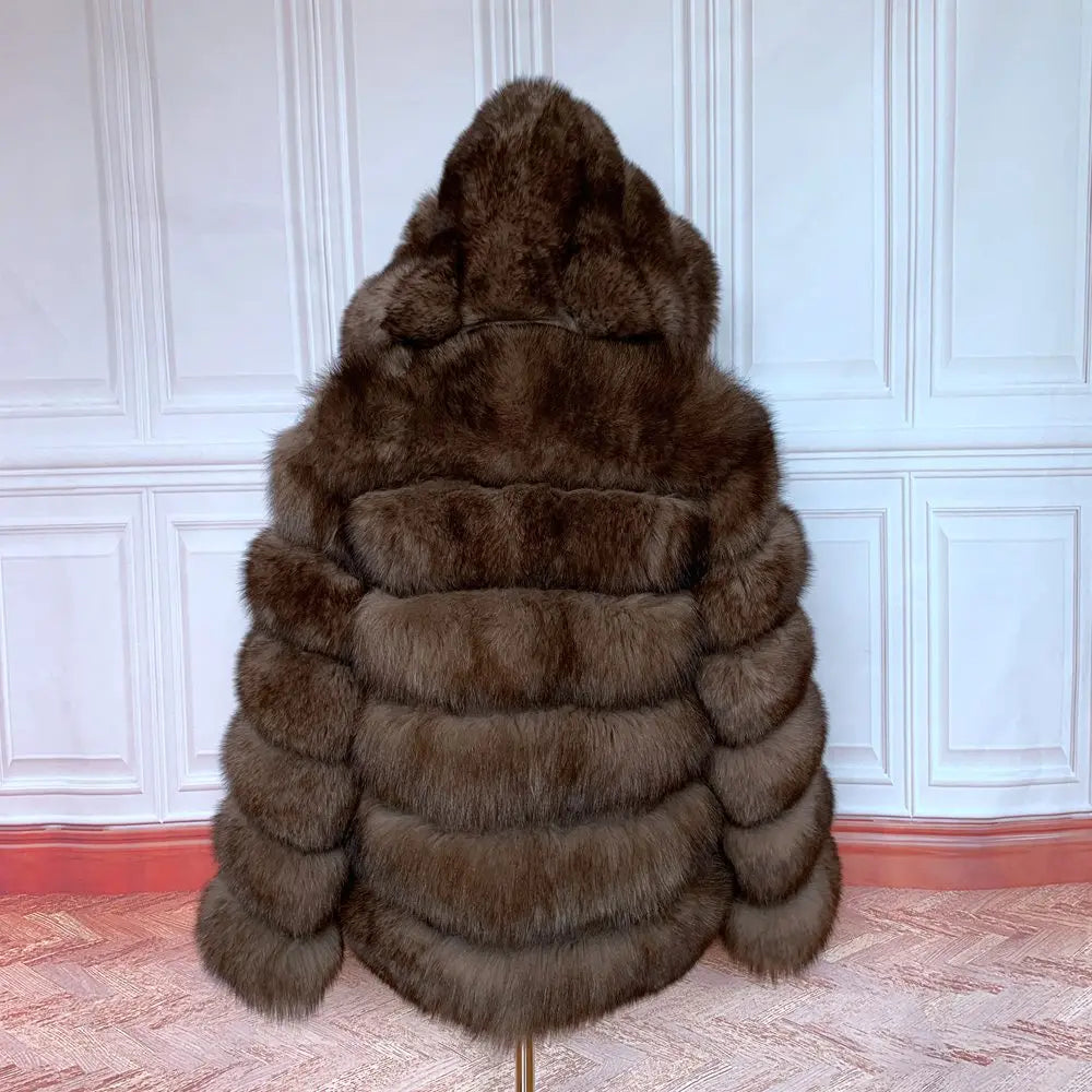 Fur Coat Women's Winter Coats Overcoat Female Fur Jackets For Women Long Sleeves Hood womans Real fur coats Real Fur Clothing