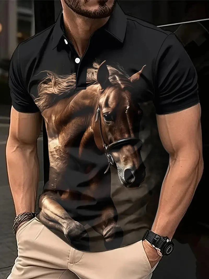 Harajuku Horse Graphic Polo Shirts For Men New Summer Short Sleeve Golf Tees 3D Printed Polo Shirt Horse Lover Loose Streetwear