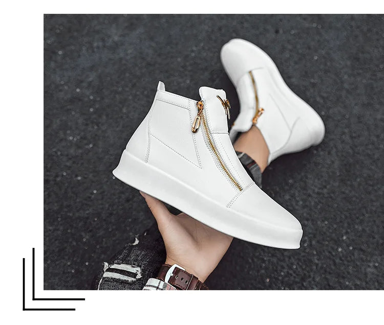High Top Casual Shoes for Men Brand Ankle Boots Fashion White Men Skateboard Shoes Luxury Platform Sport Shoes Leather Men Boots