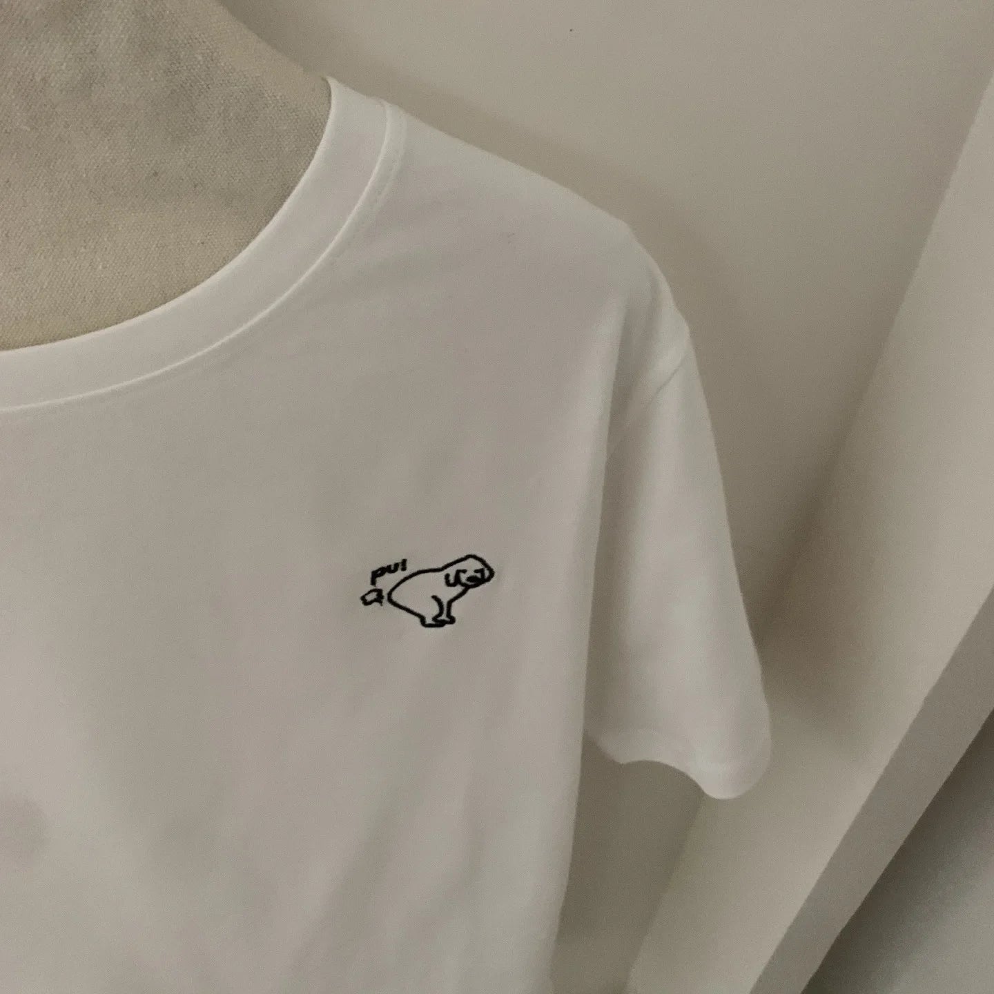 Summer New Korean Style Loose Casual round Neck Short Sleeve T-Shirt Women's White Top Embroidered Dog Pattern Cotton