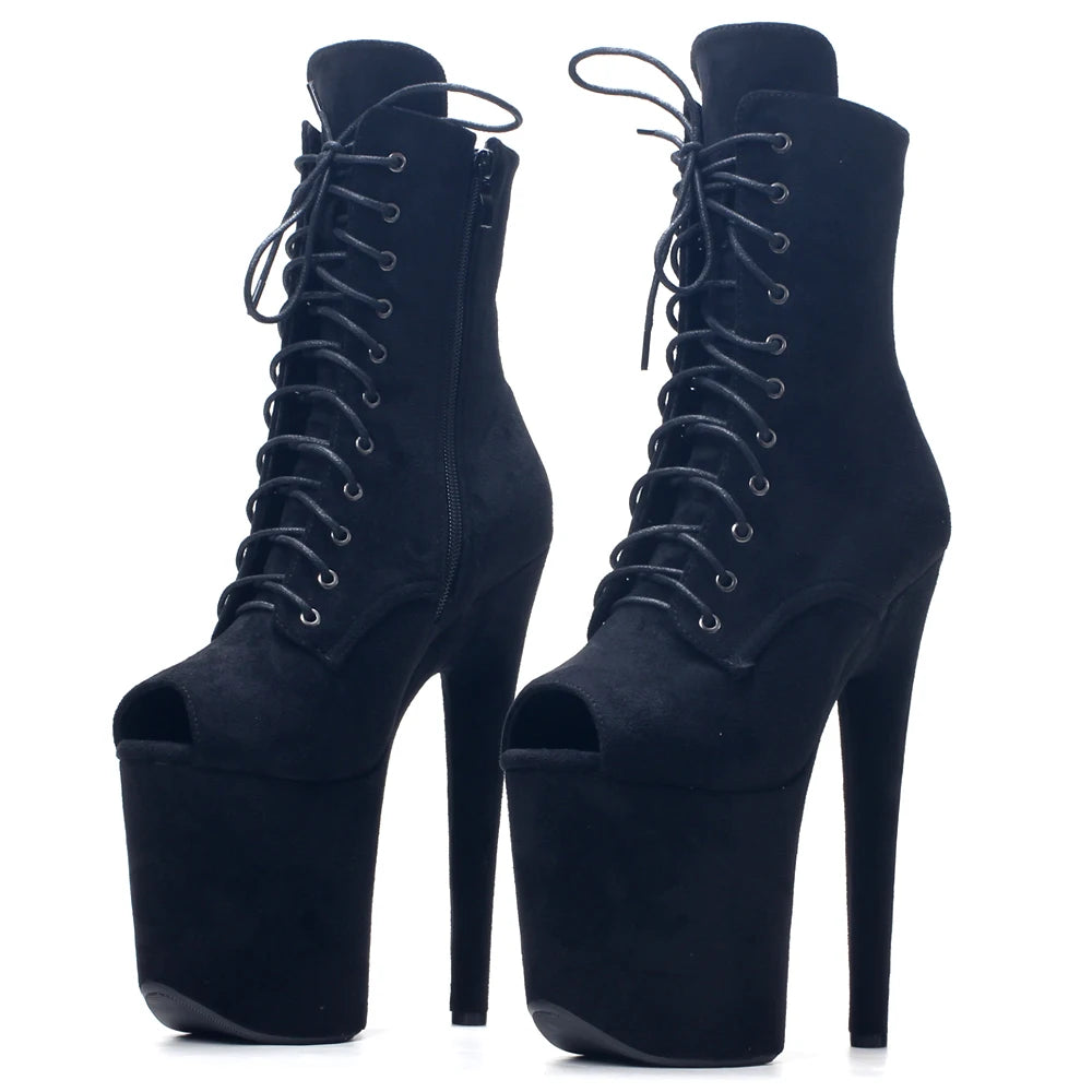 8"Heel 4"Platform Extreme Pole Dance Lace-Up FlannelAnkle Boots In Stock Fast Shipping Size36-43