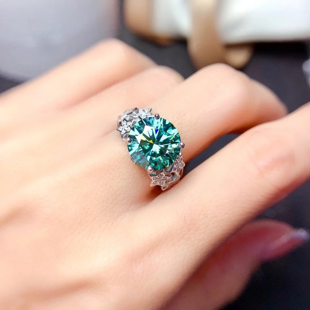 Luxury 5 Carats Silver Color Created Green Blue Imitated Moissanite Gemstone Adjustable Rings For Women Jewelry Engagement Gifts