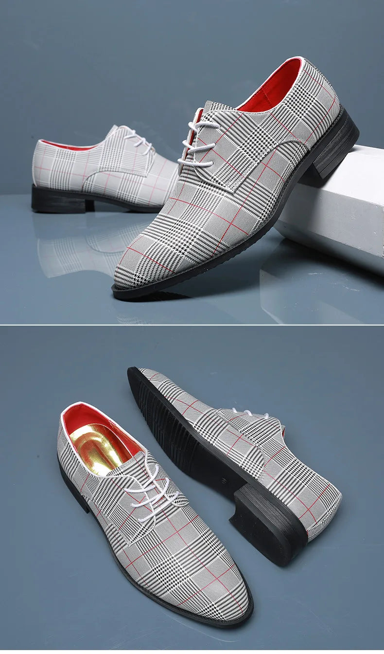 Luxury Men Dress Shoes Leather Shoes Designer Striped Patten Men Formal Shoes Italian Oxfords Pointed Toe Wedding Shoe Barber