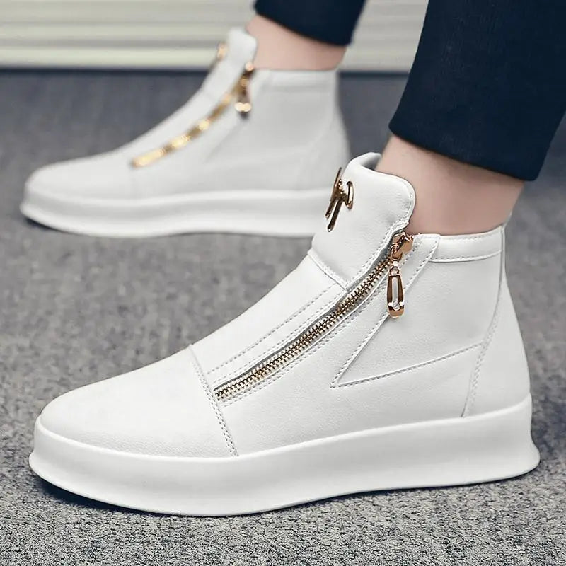 High Top Casual Shoes for Men Brand Ankle Boots Fashion White Men Skateboard Shoes Luxury Platform Sport Shoes Leather Men Boots