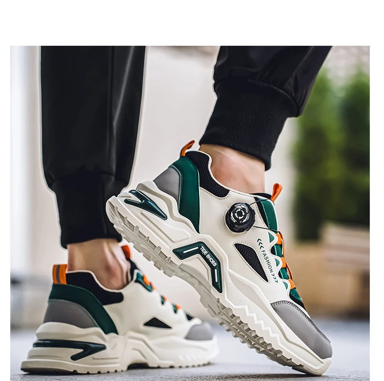 Men's Korean rotating buckle trendy casual sports shoes four season soft soled non slip outdoor running shoes student sneakers