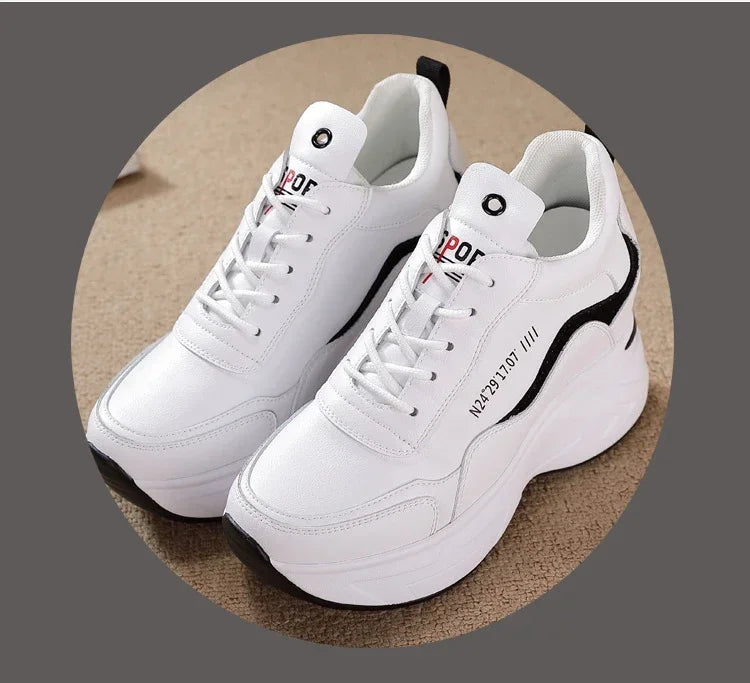 2025 New High Heels Wedge Outdoor Sport Spring White Shoes Breathable Casual Shoe Women Leather Platform Sneakers Red