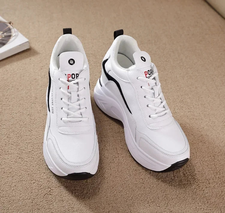 2025 New High Heels Wedge Outdoor Sport Spring White Shoes Breathable Casual Shoe Women Leather Platform Sneakers Red