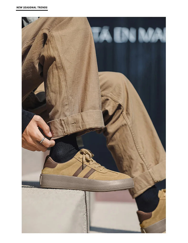 Vintage Brown Man Sneakers Suede Leather Men's Skateboard Shoes Comfort Lace-up Men Skate Sneakers Thick Sole Casual Board Shoes