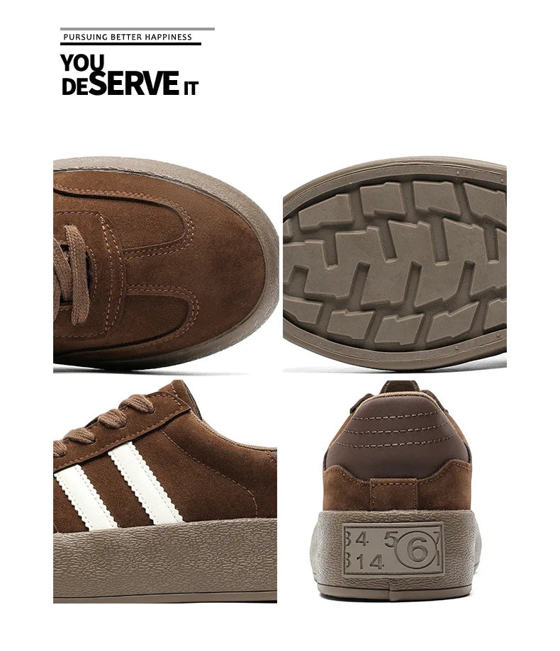 Vintage Brown Man Sneakers Suede Leather Men's Skateboard Shoes Comfort Lace-up Men Skate Sneakers Thick Sole Casual Board Shoes