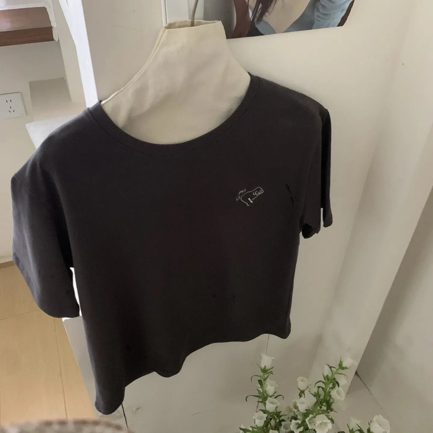 Summer New Korean Style Loose Casual round Neck Short Sleeve T-Shirt Women's White Top Embroidered Dog Pattern Cotton