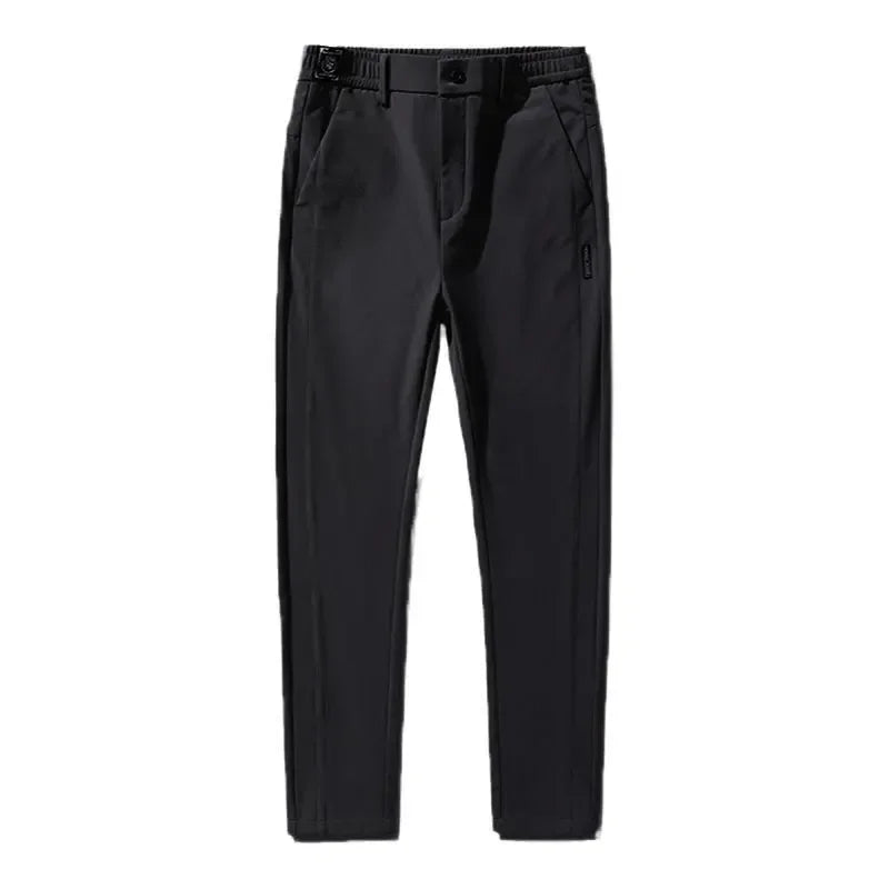 Men's casual pants, semi elastic waistband, nylon ice silk elastic straight tube, light gray, business gentleman, summer casual