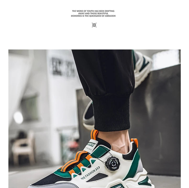 Men's Korean rotating buckle trendy casual sports shoes four season soft soled non slip outdoor running shoes student sneakers