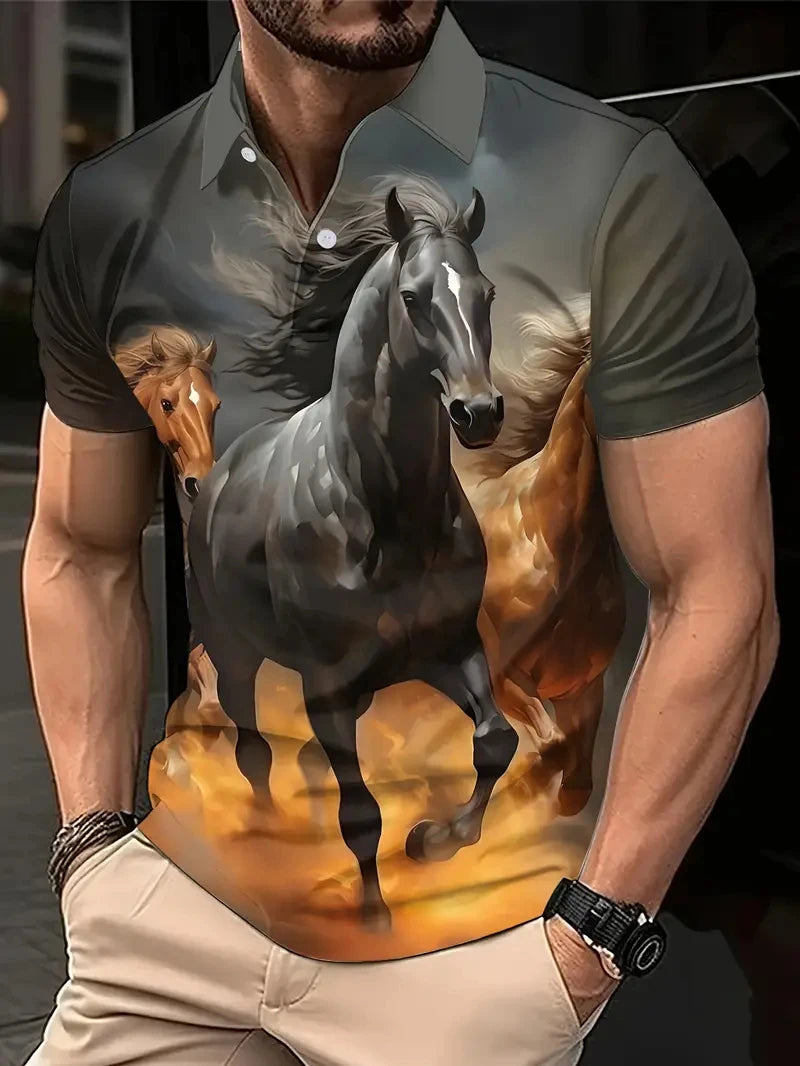Harajuku Horse Graphic Polo Shirts For Men New Summer Short Sleeve Golf Tees 3D Printed Polo Shirt Horse Lover Loose Streetwear