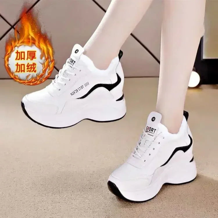 2025 New High Heels Wedge Outdoor Sport Spring White Shoes Breathable Casual Shoe Women Leather Platform Sneakers Red