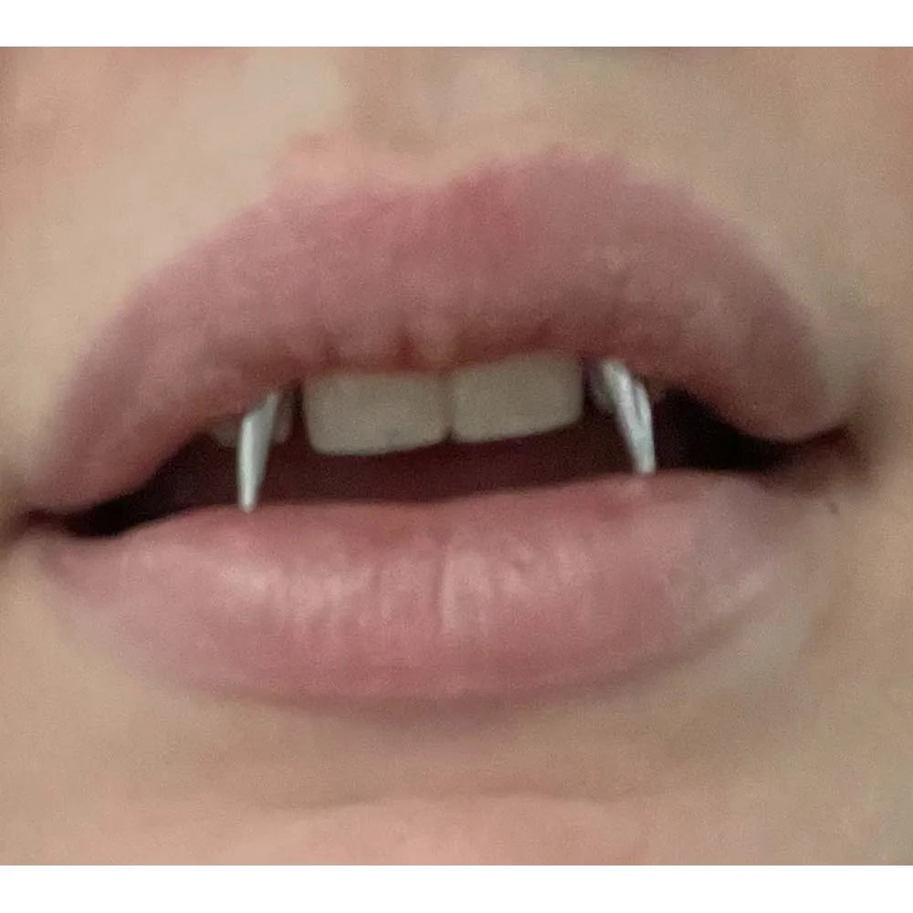 WKOUD 2 Pcs  Piercing Tiger Teeth Vampire  Stainless Steel Smile Lip Nail Jewelry Fangs Dracula Septum 3 Style