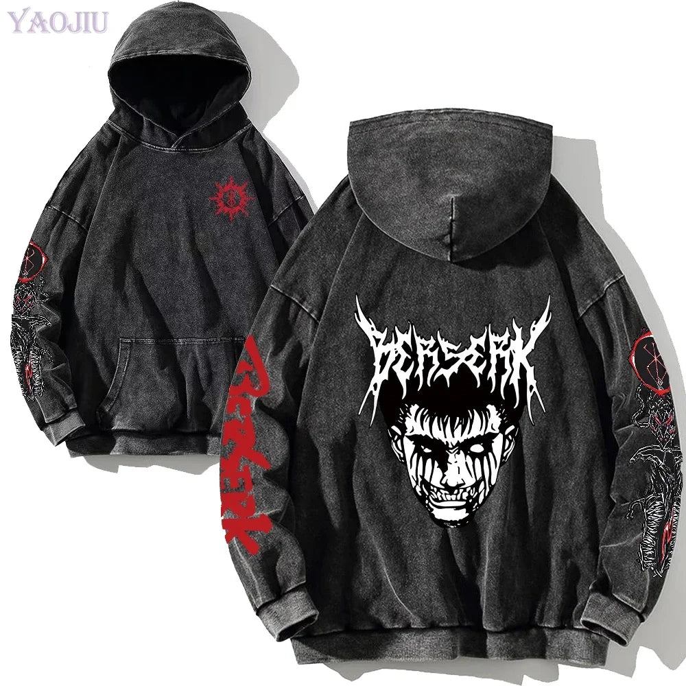 custom Wash Hoodies Men Women Vintage Black 100% Cotton Gothic Sweatshirts Casual Pullover Hip Hop Y2K Sportswear