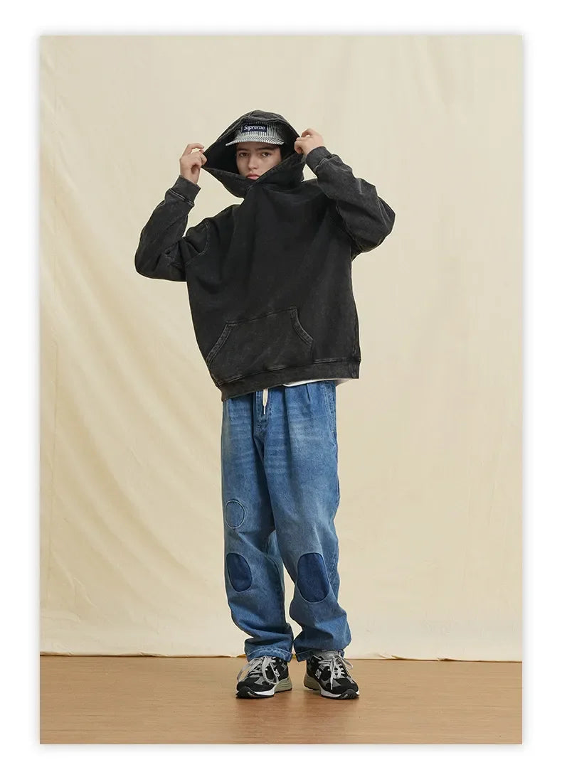 custom Wash Hoodies Men Women Vintage Black 100% Cotton Gothic Sweatshirts Casual Pullover Hip Hop Y2K Sportswear