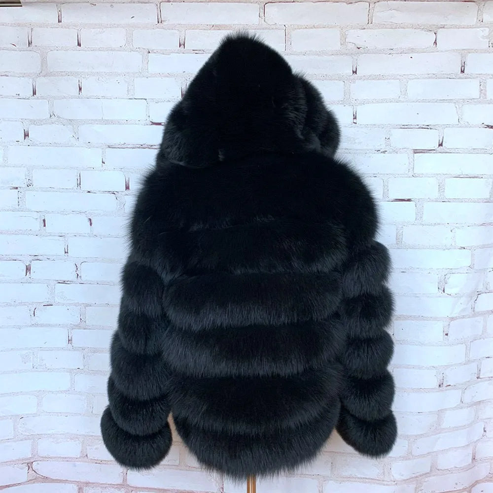 Fur Coat Women's Winter Coats Overcoat Female Fur Jackets For Women Long Sleeves Hood womans Real fur coats Real Fur Clothing