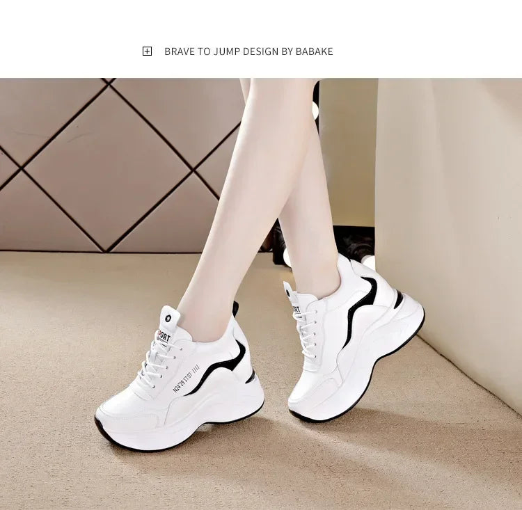 2025 New High Heels Wedge Outdoor Sport Spring White Shoes Breathable Casual Shoe Women Leather Platform Sneakers Red