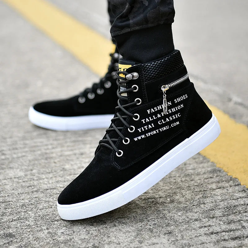 Spring High Top Men Shoes Luxury Leather Men's Sneaker Fashion Lace-up Ankle Boots Comfortable Mens tennis Shoes Plus Size 38-48