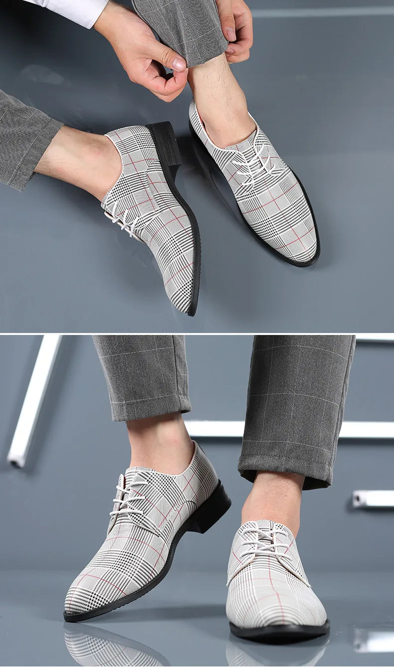 Luxury Men Dress Shoes Leather Shoes Designer Striped Patten Men Formal Shoes Italian Oxfords Pointed Toe Wedding Shoe Barber
