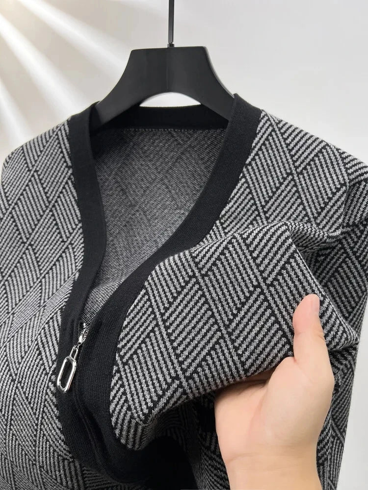 Luxury brand men's V-neck knitted sweater autumn winter new fashion boutique zipper European design high-end shawl casual coat