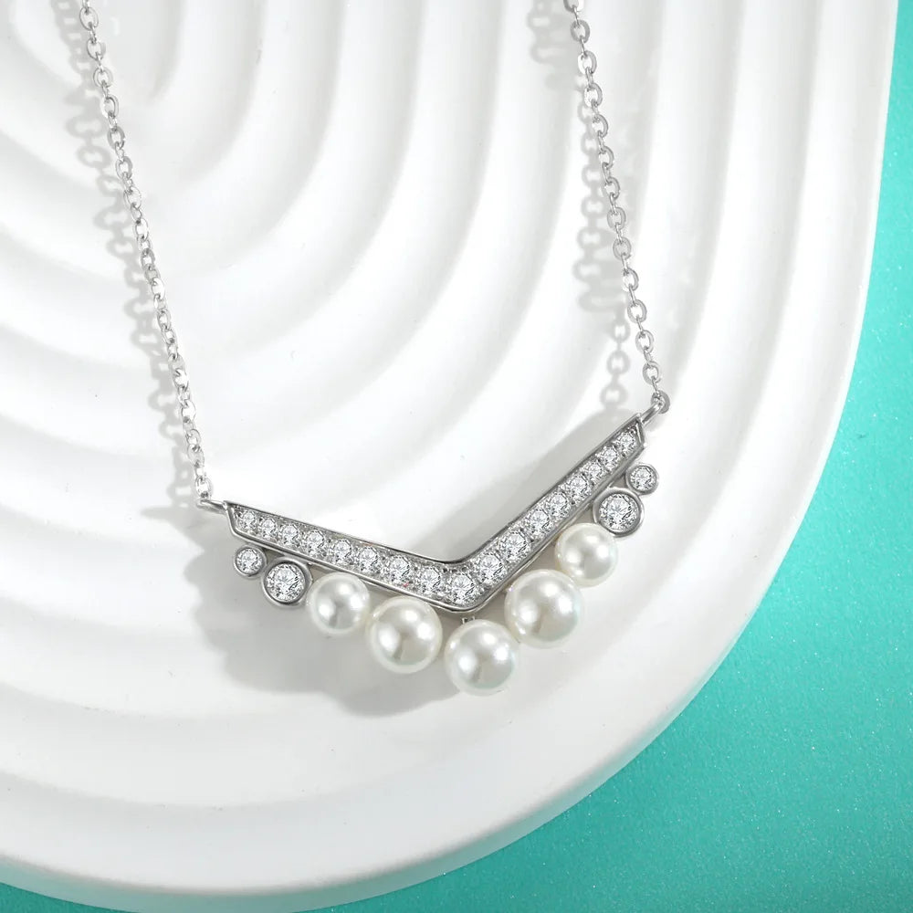 Luxury Pearl Moissanite Pendants Necklace For Women S925 Sterling Silver 18K Gold Plated Diamond Chain Wedding Gifts Jewelry