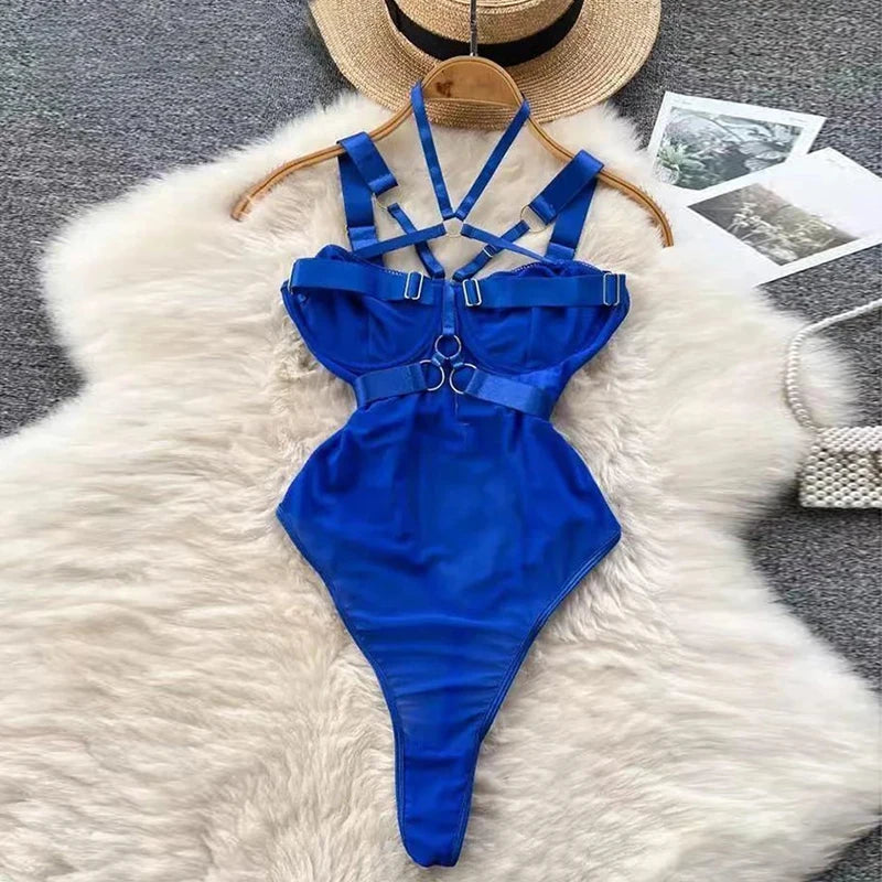 Cute Gray Rabbit Ear Hood Top Sexy Backless Slim Fit Bodysuit Zip Sleeveless Women Sexy Erotic Lingerie Bunny Cosplay Playsuit