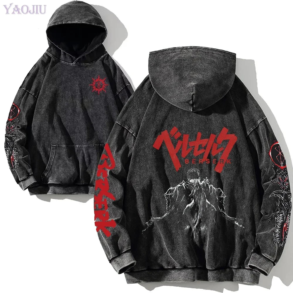 custom Wash Hoodies Men Women Vintage Black 100% Cotton Gothic Sweatshirts Casual Pullover Hip Hop Y2K Sportswear
