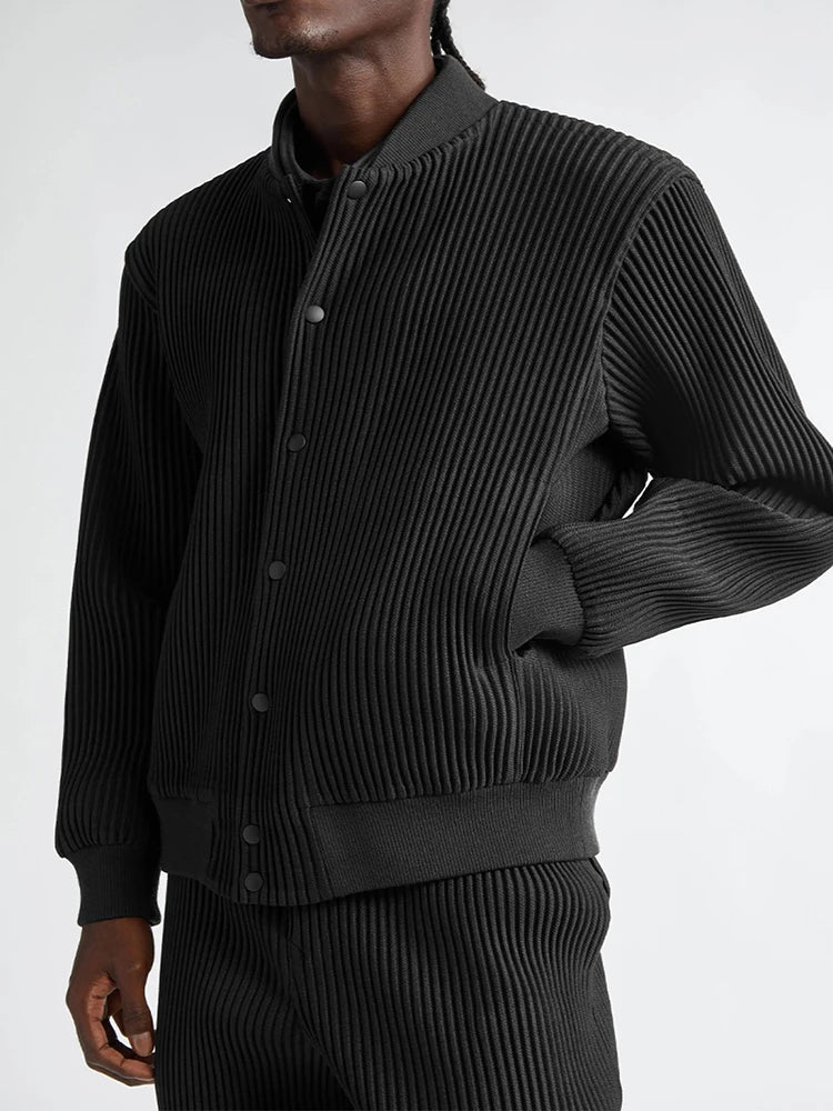 Miyake Pleated Homme Plisse Single Breasted Cardigan Ribbed Jacket Men