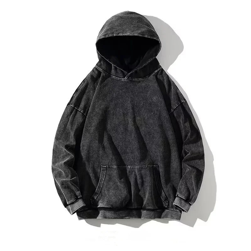 custom Wash Hoodies Men Women Vintage Black 100% Cotton Gothic Sweatshirts Casual Pullover Hip Hop Y2K Sportswear