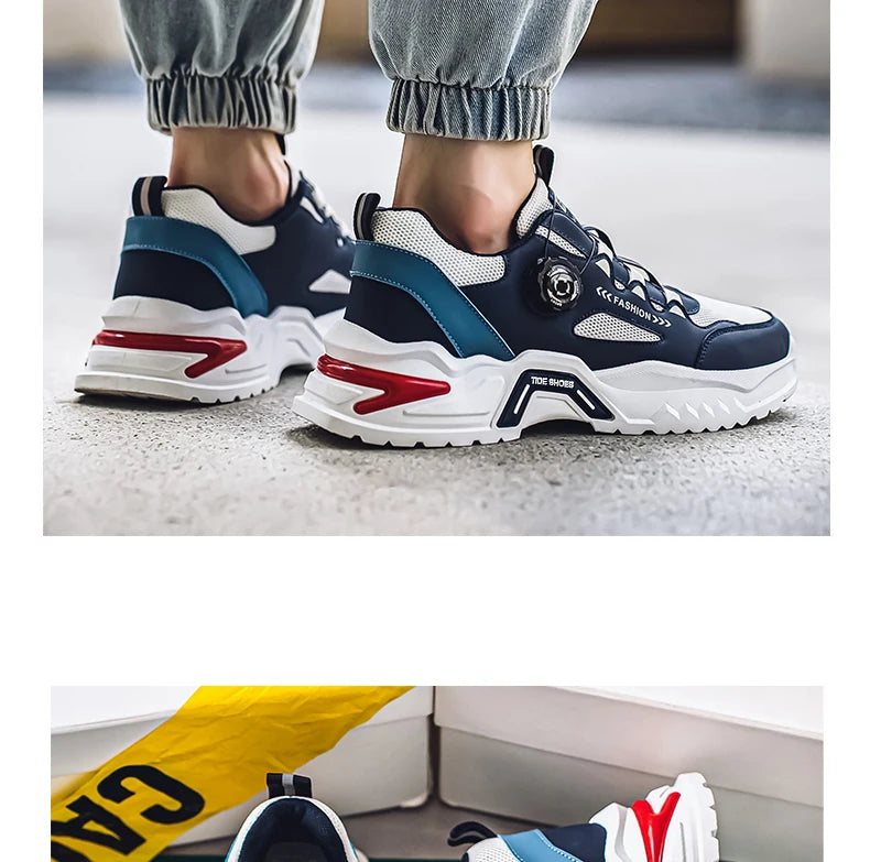 Men's Korean rotating buckle trendy casual sports shoes four season soft soled non slip outdoor running shoes student sneakers