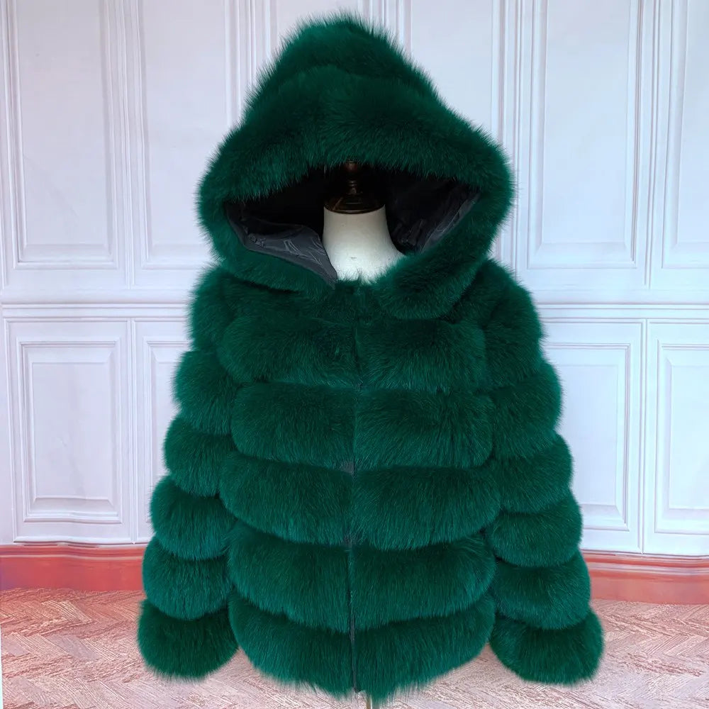 Fur Coat Women's Winter Coats Overcoat Female Fur Jackets For Women Long Sleeves Hood womans Real fur coats Real Fur Clothing