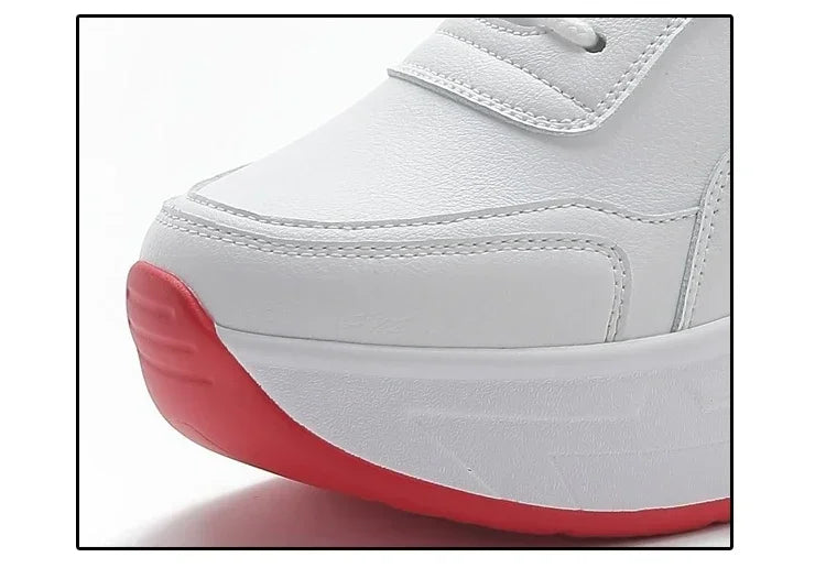 2025 New High Heels Wedge Outdoor Sport Spring White Shoes Breathable Casual Shoe Women Leather Platform Sneakers Red
