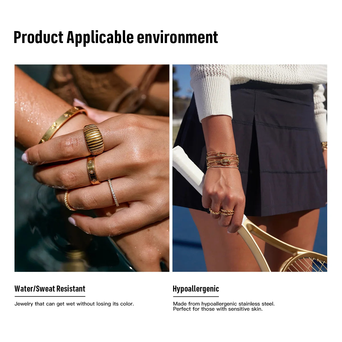 Uworld Fashion Vacation Style 18K Gold Color Plated Stainless Steel Natural Color Stone Pendant Necklace Stackable Double layer