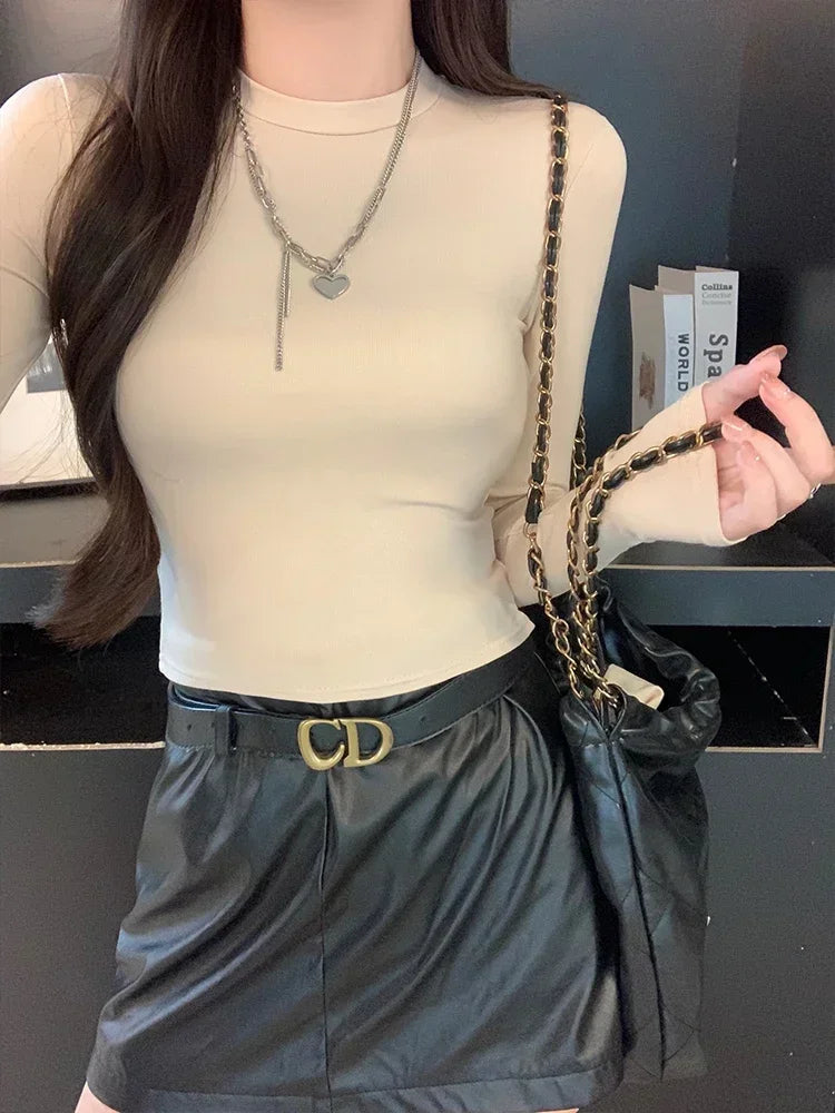 Women Casual Long Sleeve T-Shirts Spring Autumn Solid Slim Fit Pullovers Tees Shirts Female Streetwear Base Tees Tops Casual