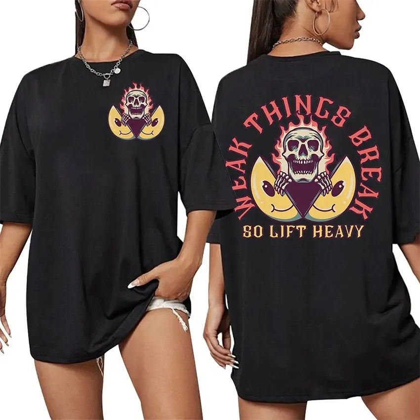 Personality Fashion Be Happy Lift Heavy Gym Weightlifting Graphic Men Women Casual 100% Cotton Oversized T-shirt Cute Clothing