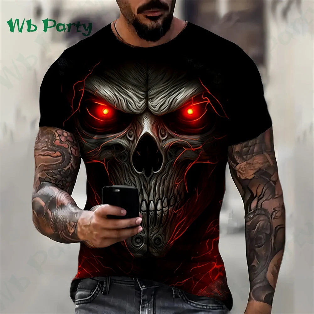Oversize T-shirts Skull Print Compression Shirt Skull Graphic T shirts Men's Summer Clothes Oversize T-shirt Oversized T-shirt