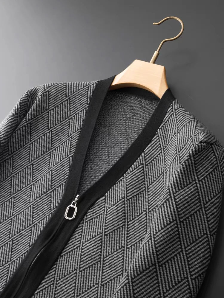 Luxury brand men's V-neck knitted sweater autumn winter new fashion boutique zipper European design high-end shawl casual coat