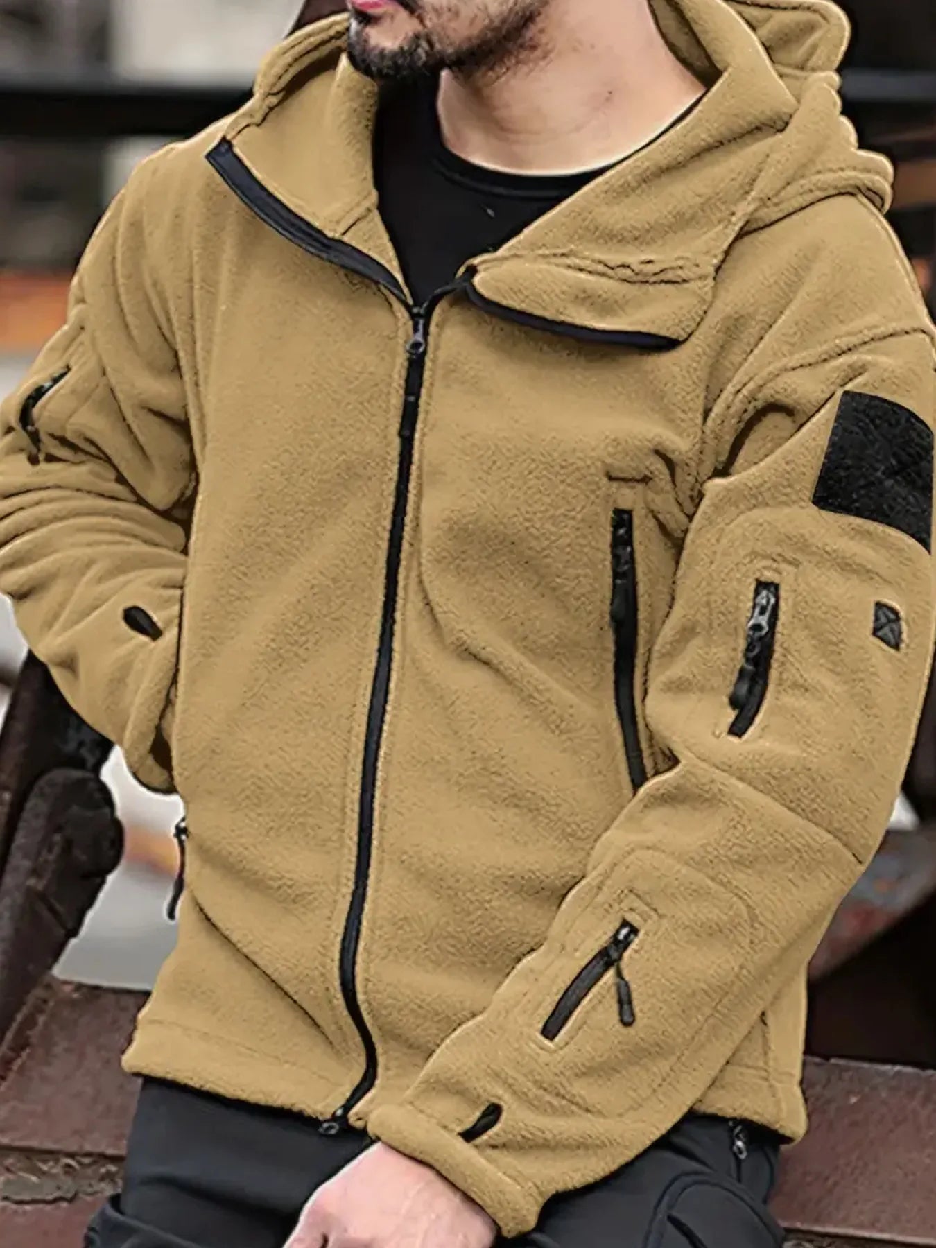 Men's Winter Warm Fleece Wool Windproof Waterproof Hiking Jacket Outdoor Hooded Ski Mountaineering Jacket