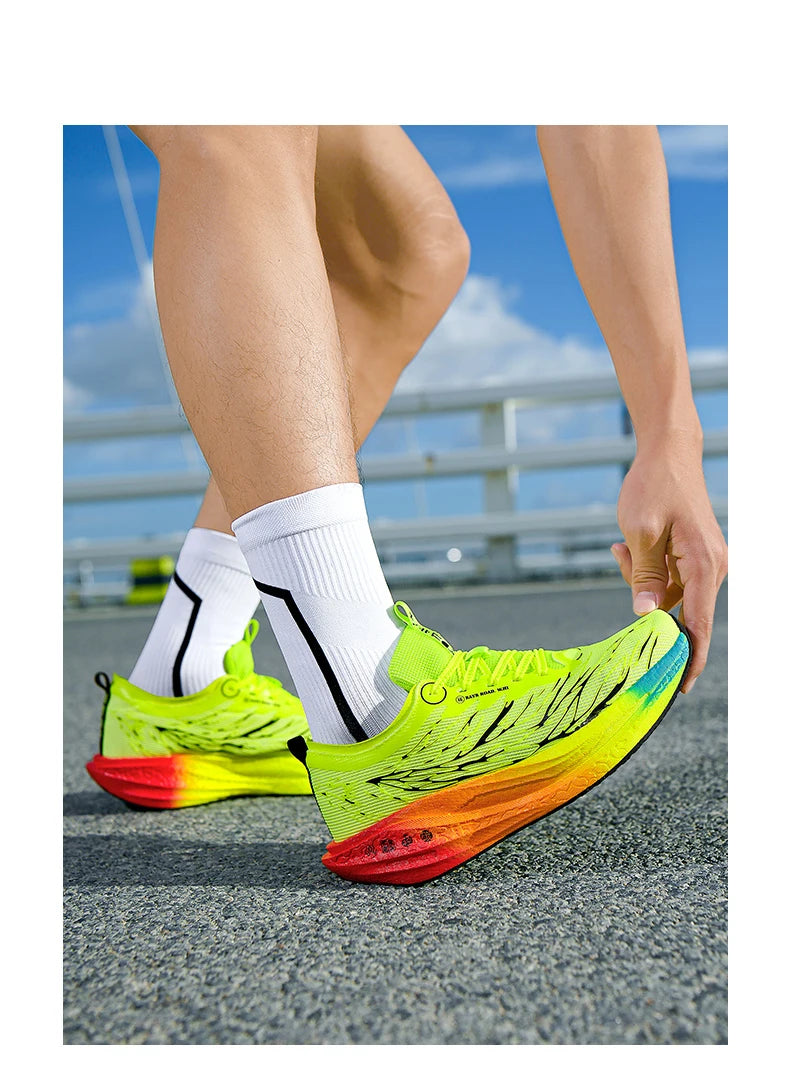 Men Sports Running Shoes Casual Marathon Carbon Plate Breathable Lightweight Women's Fluorescence Athletic Nonskid Sneakers