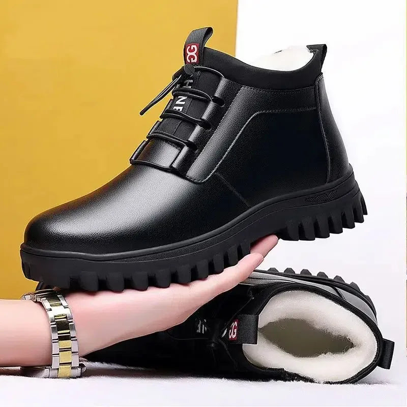 Men's winter warm cotton shoes Outdoor non slip thick leather boots New Fashion Plush Comfortable Shoe Casual Snow Boots male