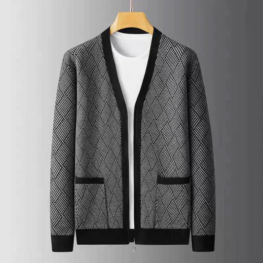 Luxury brand men's V-neck knitted sweater autumn winter new fashion boutique zipper European design high-end shawl casual coat
